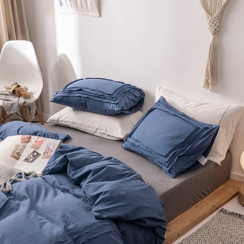Price:$69.99 Size Duvet Cover Navy Blue Washed Cotton 3 Pieces Set 1 Comforter Cover 2 Pillowcases Super Soft Durable Hidden Zipper & Corner Ties Decorative Quilt Case : Home & Kitchen
