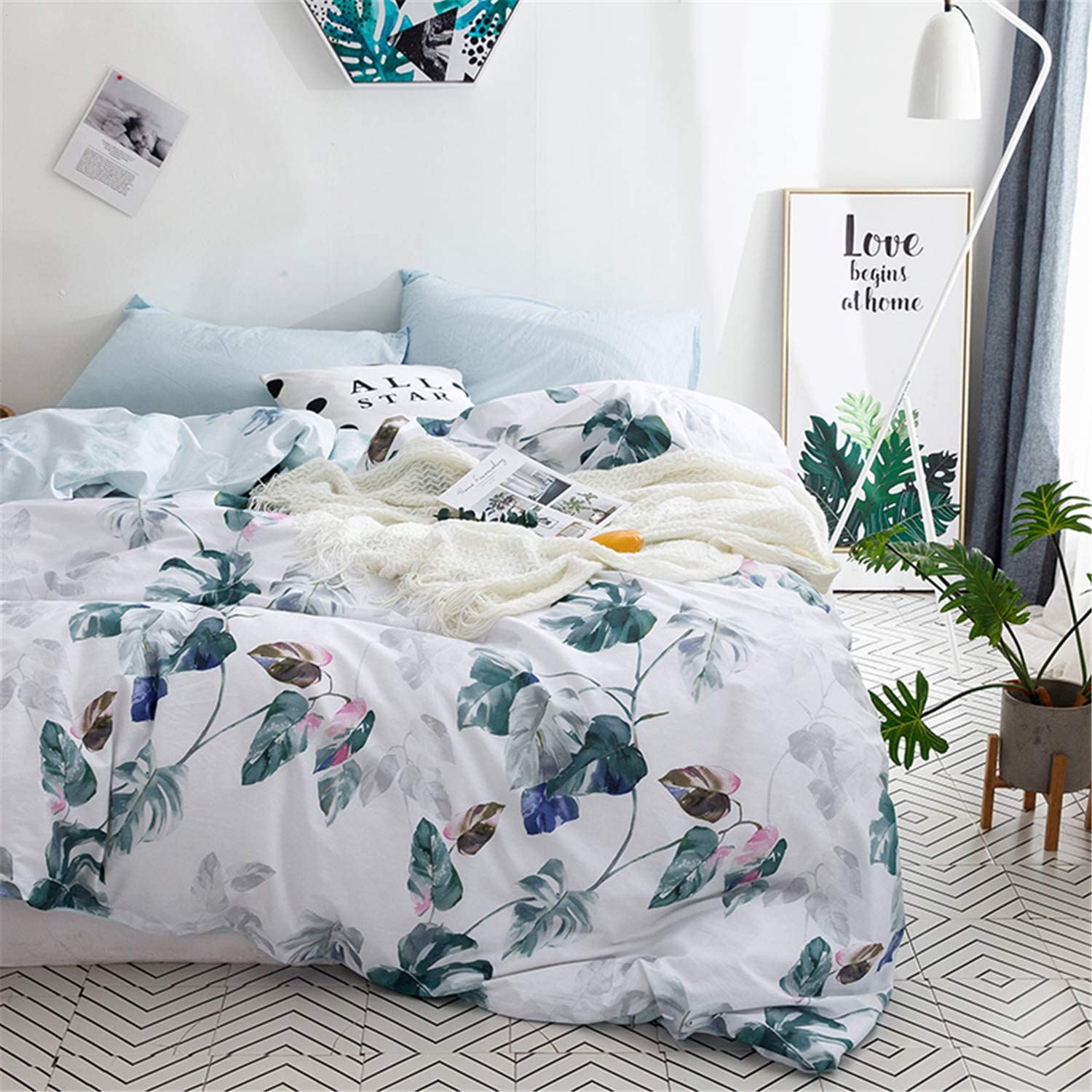 Price:$43.69 Cotton Duvet Cover Queen 100% Cotton Aqua Leaves Printed Bedding Duvet Cover with Zipper Closure and 2 Pillow Shams for Queen Bed, Ultra Soft Bedding Set(3Pcs, Queen Size) : Home & Kitchen