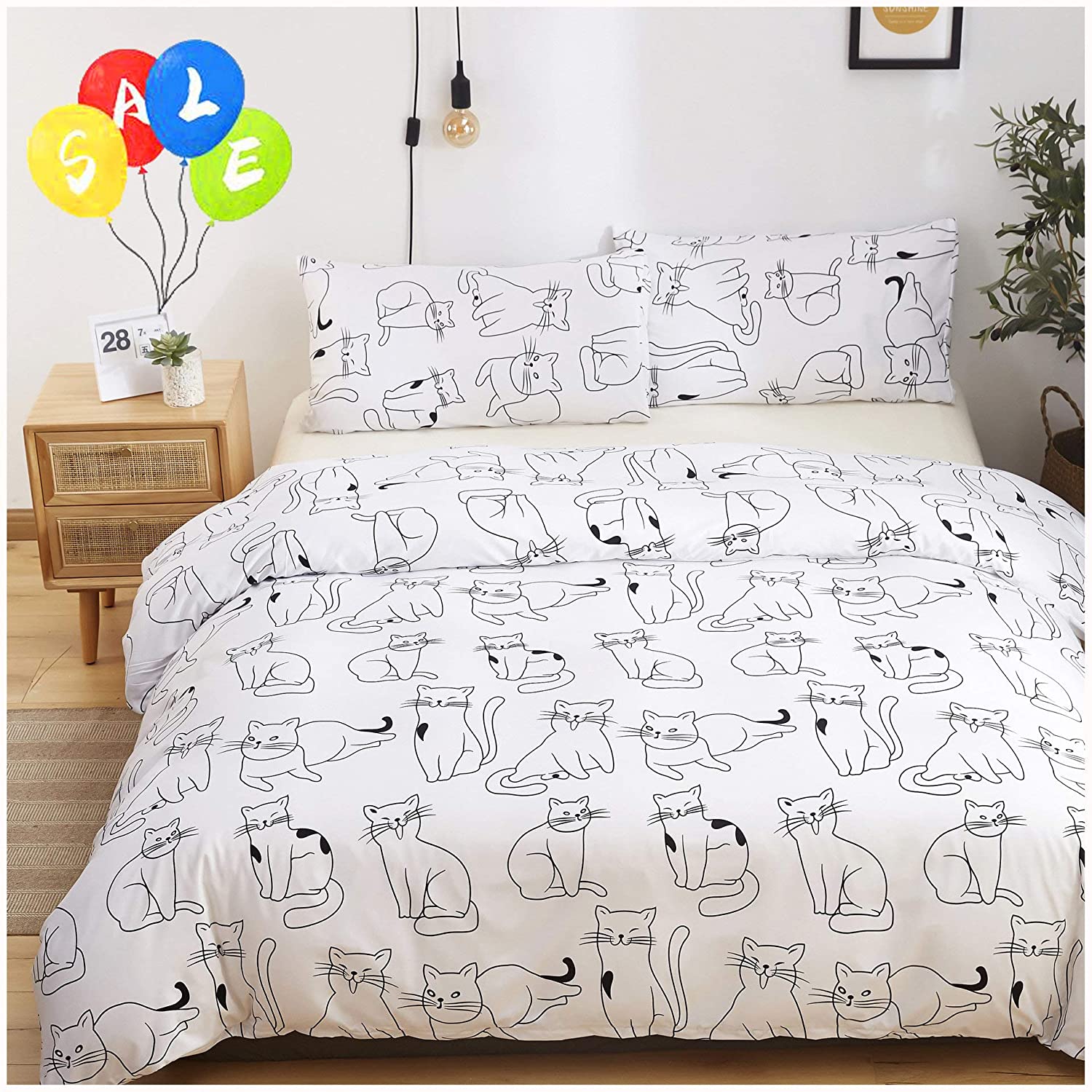 Price:$29.95 COLLECTION Queen Bedding Duvet Cover Set, Premium Microfiber,Cute Cats Pattern On Comforter Cover-3pcs:1x Duvet Cover 2X Pillowcases,Comforter Cover with Zipper Closure : Home & Kitchen