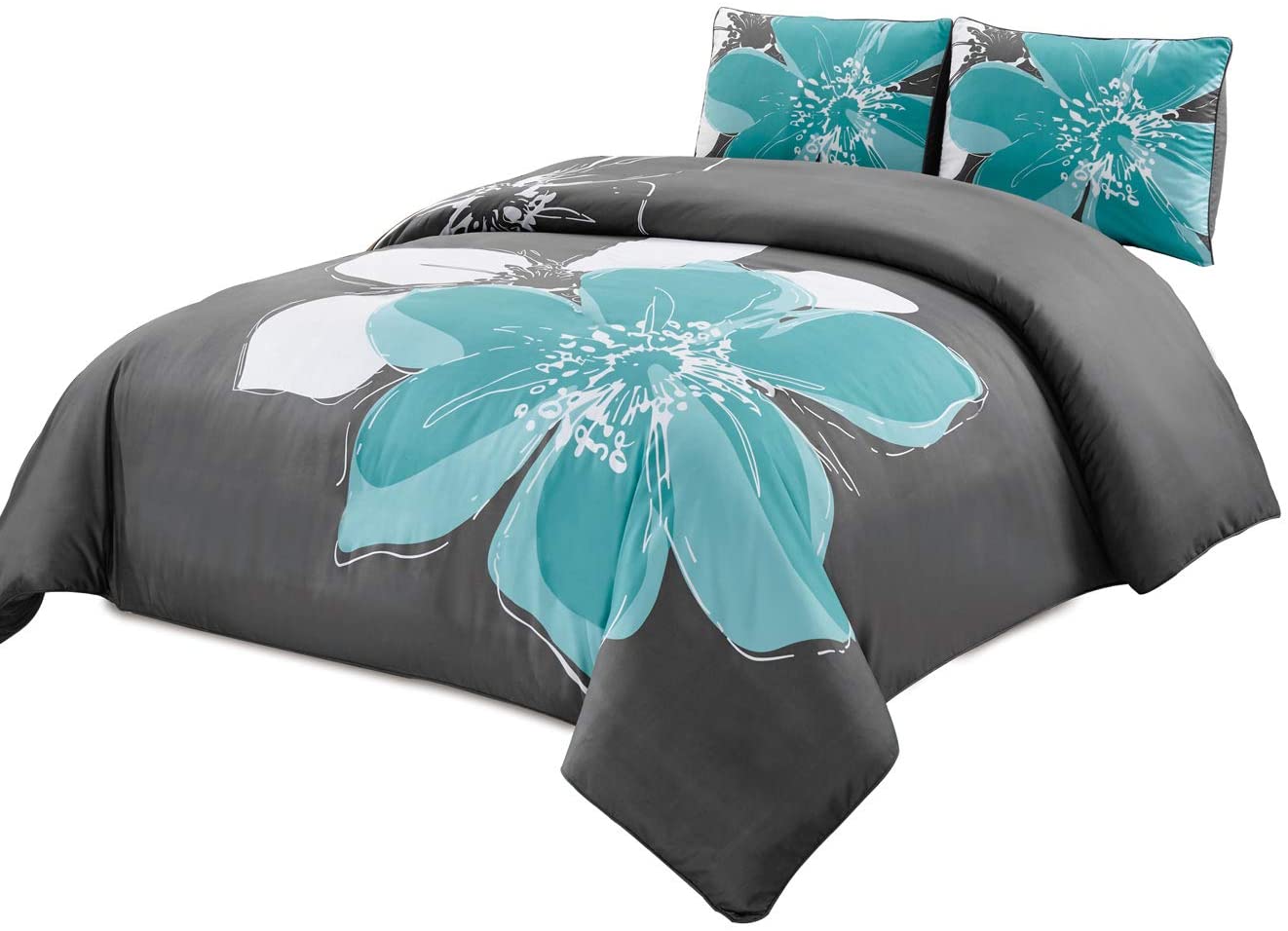 Price:$29.10 Fine Printed Duvet Cover Set Queen Size - 1500 Series high Thread Count Brushed Microfiber - Luxury, Soft, Durable (Aqua Blue, Grey, White) : Home & Kitchen