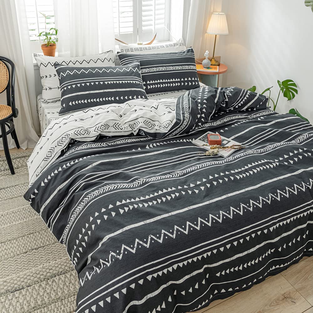 Price:$32.99 Black Boho Duvet Cover Set White Stripe Geometric Bedding Set Reversible King Size Quilt Comforter Cover with Zipper Closure Winter Summer Duvet Cover and 2 Pillow Shams : Home & Kitchen