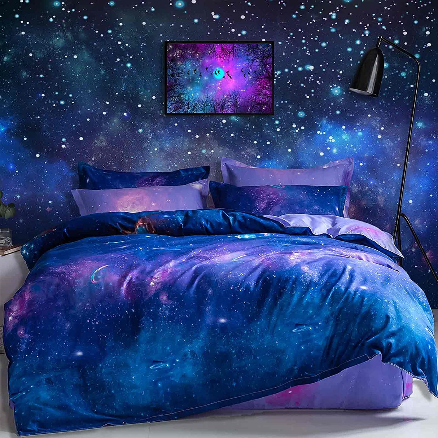 Price:$32.99 Duvet Cover Queen Size - 3 Piece Modern Universe Star Printed Reversible Microfiber Comforter Cover Set - Soft and Lightweight Quilt Cover, Navy Blue and Purple : Home & Kitchen