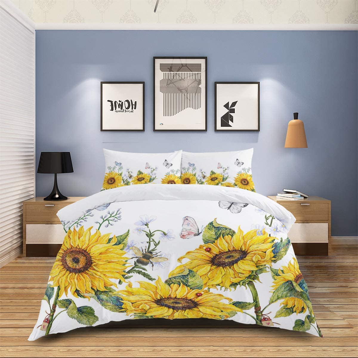 Price:$120.99 King Size Duvet Cover Set 4Pcs Sunflower Bedding Sets Ultra Silky Cozy Microfiber Comforter Cover for Adult, Kids, Elderly, Bee Butterfly Yellow Floral Bloom Nature Wild Flower : Home & Kitchen