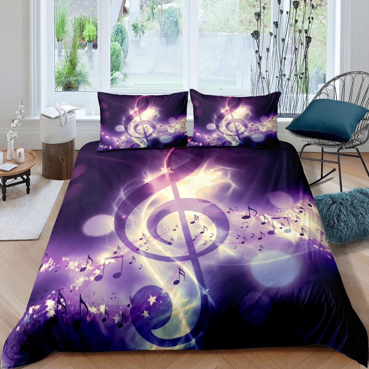 Price:$42.00 Music Notes Bedding Set Full,Musical Theme Duvet Cover Gold Shiny Pattern Comforter Cover,Kids Adult Soft Microfiber Fashion Bedding Quilt Cover Decorative 3 Piece,Purple : Home & Kitchen