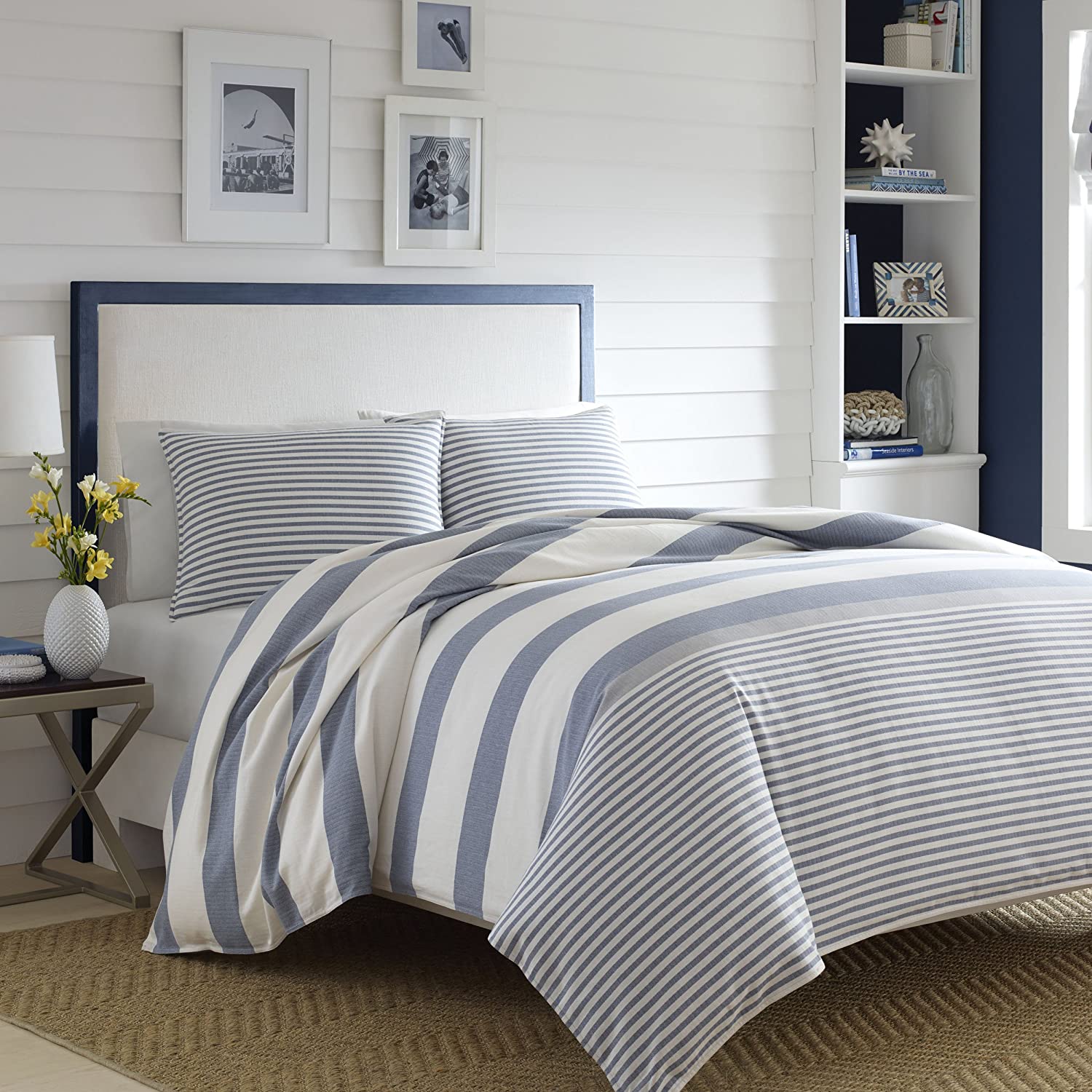 Price:$113.04 Home | Fairwater Collection | 100% Cotton Mediterranean Inspired Design Herringbone Weave Duvet Cover with Matching Shams, 3-Piece Bedding Set, King, Blue : Home & Kitchen