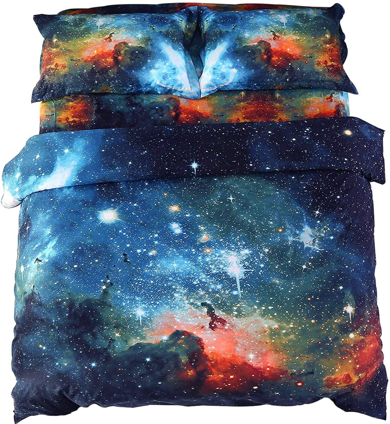 Price:$32.99 4 Pieces Kids 3D Galaxy Space Bedding Twin Cool Outer Space Bed Set Girls Boys Duvet Cover Set 1 Galaxy Comforter Cover 1 Flat Sheet 2 Galaxy Pillow Shams (No Comforter,No Fitted Sheet) : Home & Kitchen