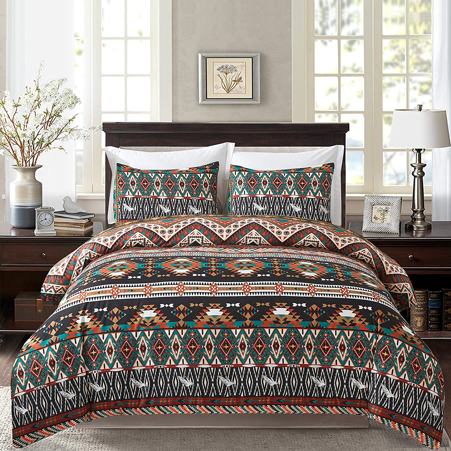 Price:$26.99 Black Boho Duvet Cover Set Full/Queen Soft Microfiber Comforter Cover with 2 Pillow Shams Breathable Durable Bohemian Bedding Set (No Comforter) : Home & Kitchen