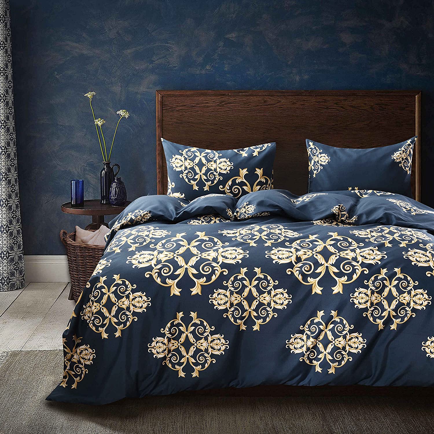 Price:$31.99 Duvet Cover Set Reversible Print Luxury Royal Baroque Damask Bedding Set Microfiber Duvet Covers with Zipper Closure (No Comforter) : Home & Kitchen