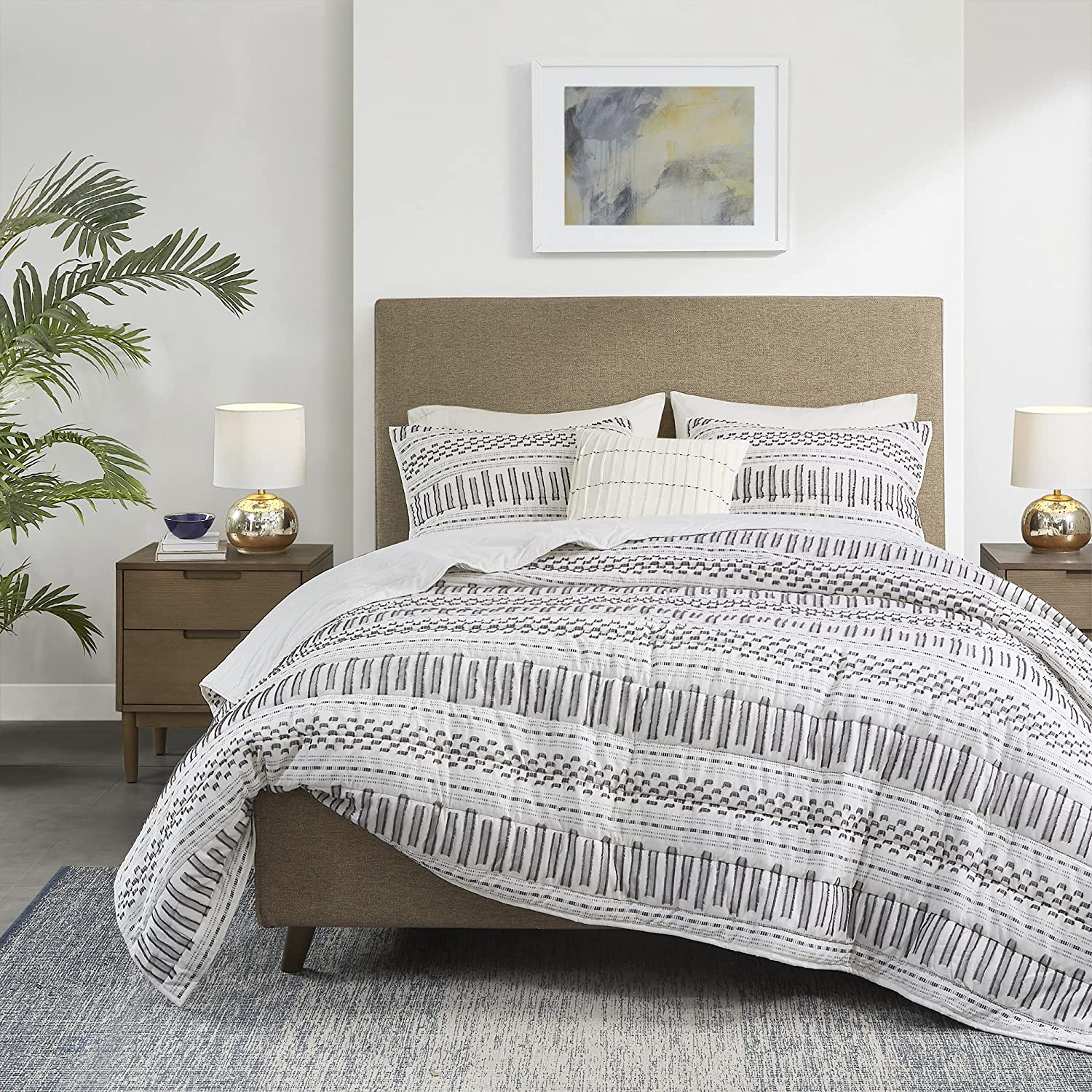 Price:$101.98 100% Cotton Quilt Mid Century Modern Embroidery Design All Season Set, Matching Shams, King/Cal King, Rhea Coverlet, White/Charcoal 4 Piece : Everything Else