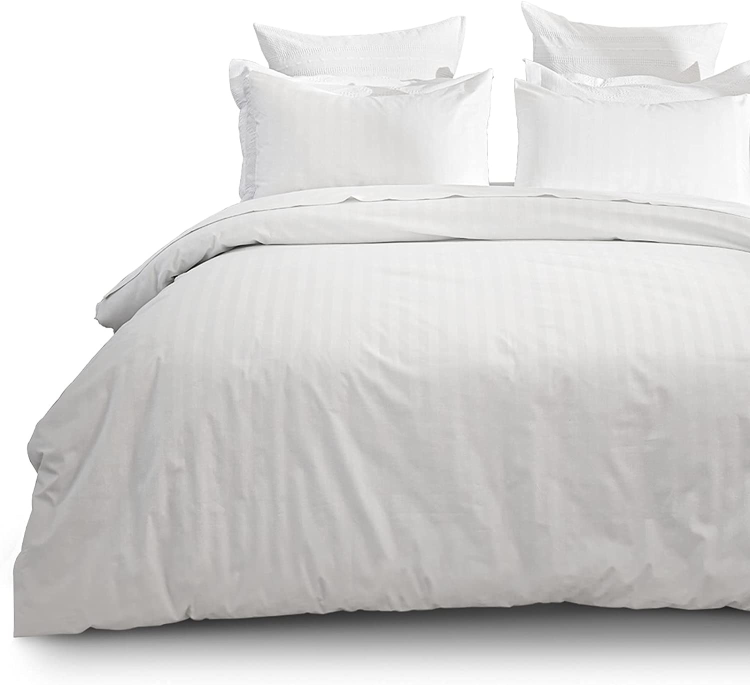 Price:$39.99 Home Duvet Cover Set King Size White Stripe Sateen Drill, 200 Thread Count Hotel Quality Damask Comforter Cover with 2 Pillow Shams-106 x92 : Home & Kitchen