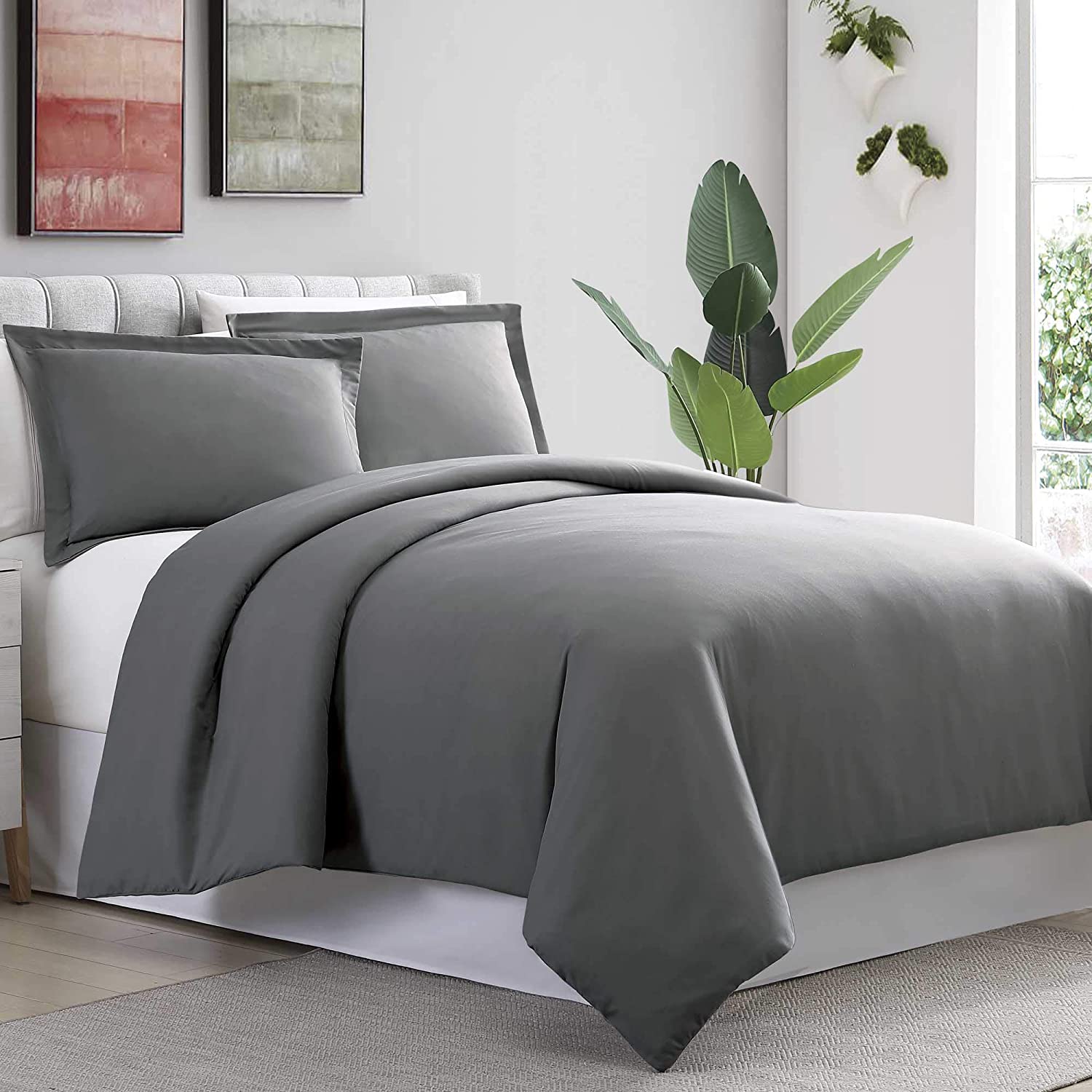 Price:$18.01 Overseas 3-Piece Ultra-Plush Solid Duvet Set, Full/Queen, Charcoal : Home & Kitchen