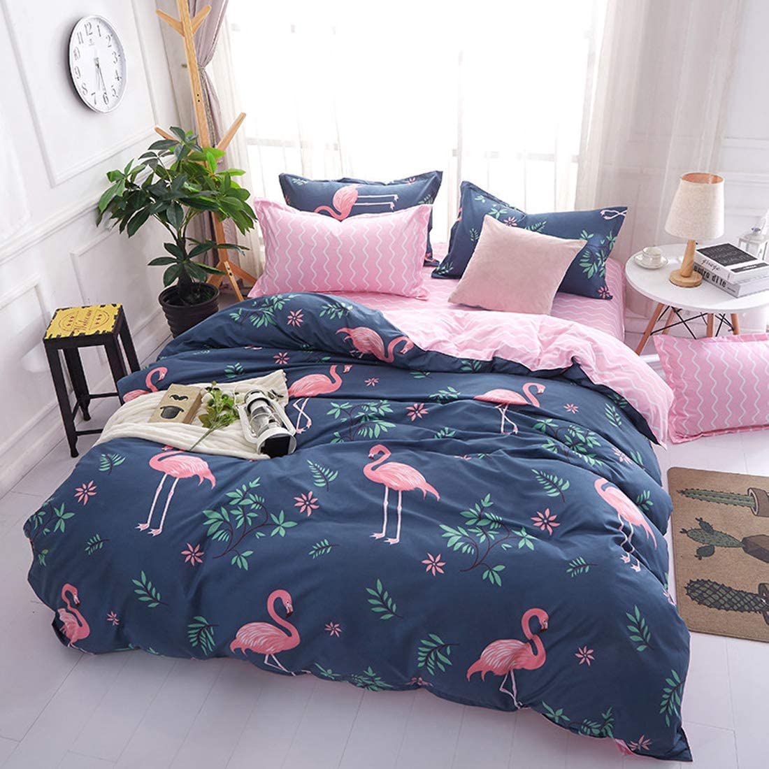 Price:$30.99 Flamingo Bedding Set Full Size Blue Duvet Cover Set 3D Animal Theme Comforter Cover for Adult Teen Bed Cover Bohemia Simple Style Bedspread Cover Soft Lightweight Quilt Cover : Home & Kitchen