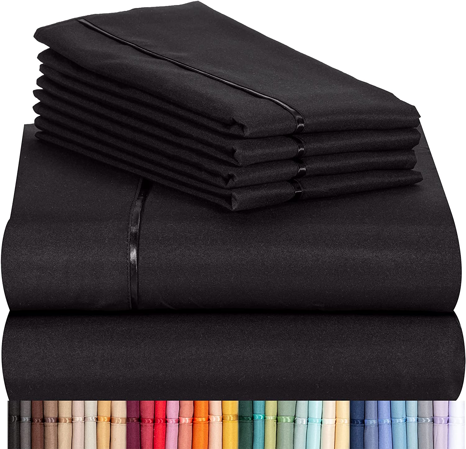 Price:$34.95 6 PC Sheet Set Bamboo Sheets Deep Pockets 18" Eco Friendly Wrinkle Free Sheets Machine Washable Hotel Bedding Silky Soft - Black Queen : Home & Kitchen