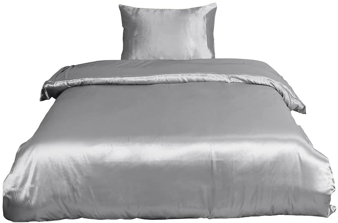 Price:$29.99 Soft Silky Satin Solid Color 2-Piece Bedding Set - 1 Duvet Cover and 1 Pillow Sham - Satiny and Classy Silk Like Duvet Cover Sets with Hidden Zipper Closure Twin Size Gray : Home & Kitchen