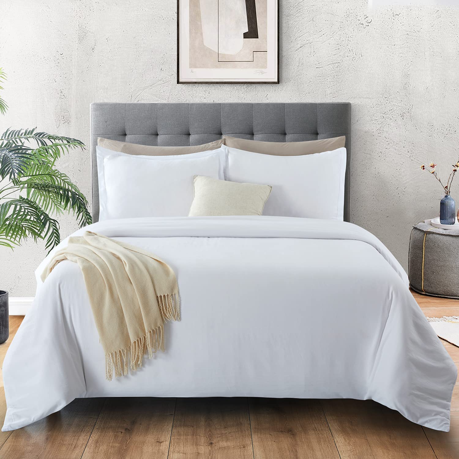 Price:$20.28 Home White Duvet Cover Set King Size 3 Pieces,Super Soft Vintage Bedding Down Comforter Cover with Zipper Closure, Machine Washable Breathable Microfiber Polyester Duvet Cover : Home & Kitchen