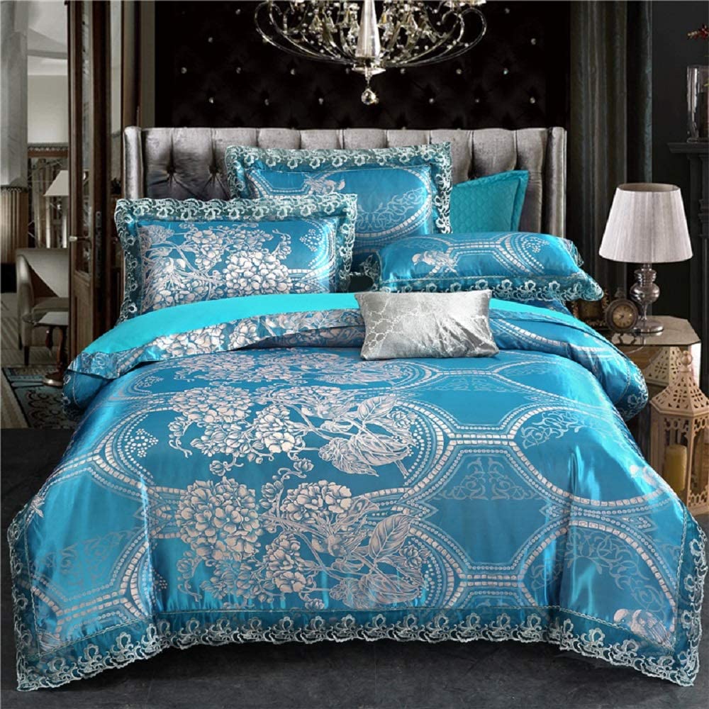 Price:$46.80 Lace Jacquard Duvet Cover,Luxury Bedding,3-Piece Duvet Covers,Blue Bedding Sets King Size,No Comforter (Blue, King) : Home & Kitchen
