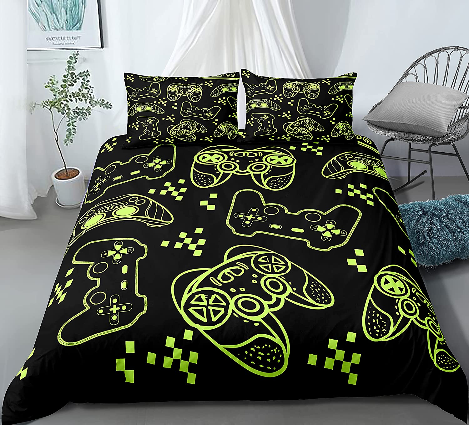Price:$40.99 Gamer Duvet Cover Black for Boys Girls Game Bedding Set 3D Printed Gaming Comforter Cover Gamepad Home Video Games Themed Bedding Set 3 Pieces 1 Duvet Cover with 2 Pillowcase Full : Home & Kitchen