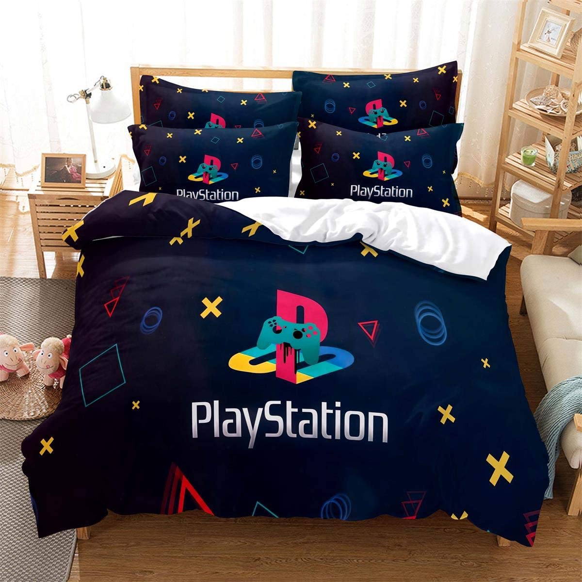Price:$49.99 Play Station Printed Pattern Bedding Sets for Boys 3 Pieces Duvet Cover Bed Set Comforter Cover (Queen (90'' x 90'')) : Home & Kitchen