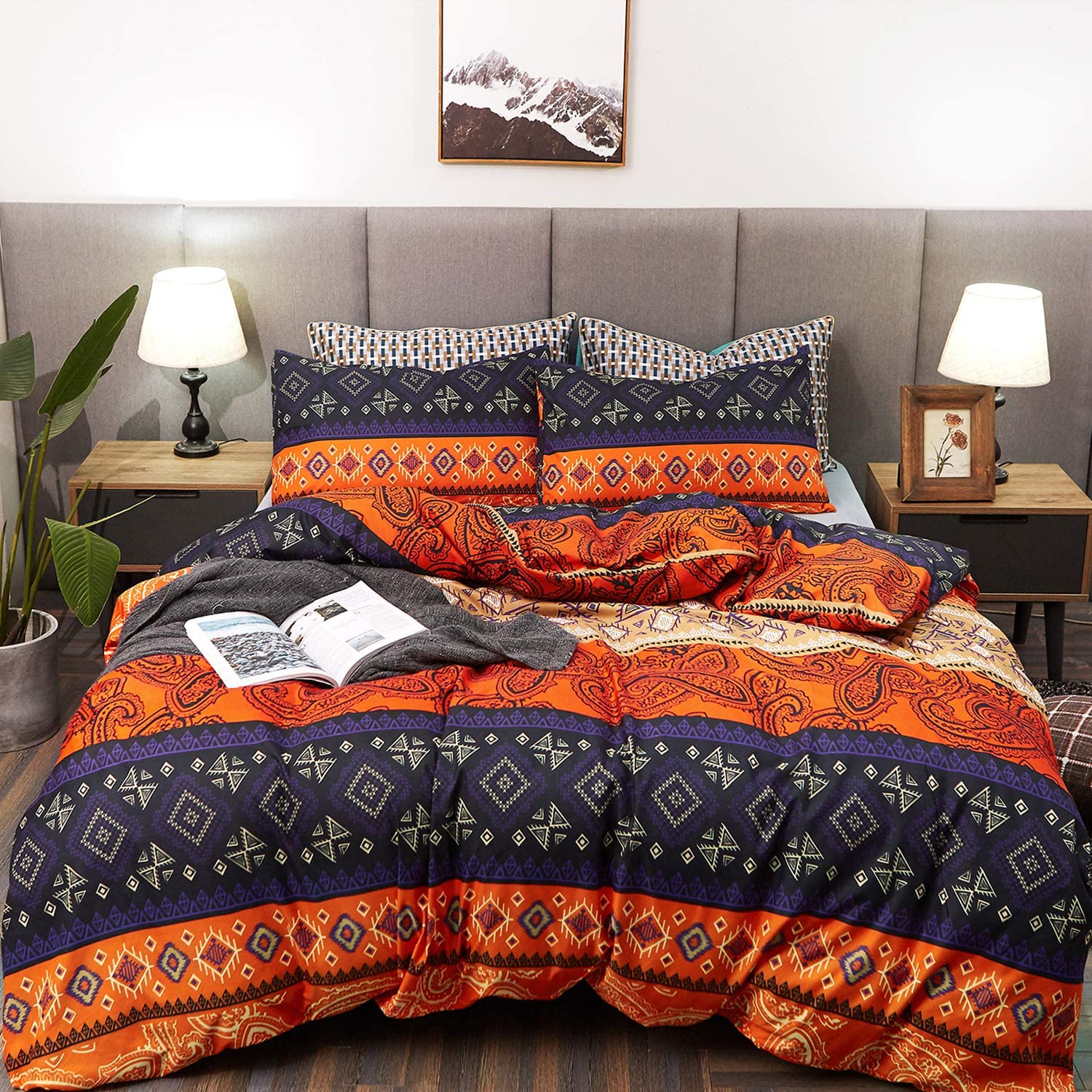 Price:$29.89 Duvet Cover Sets Queen Size Bohemia Exotic Pattern Vibrant Color Luxury Soft Bedding Set Comforter Cover(1 Duvet Cover+2 Pillowcases) Orange/Teal Purple : Home & Kitchen