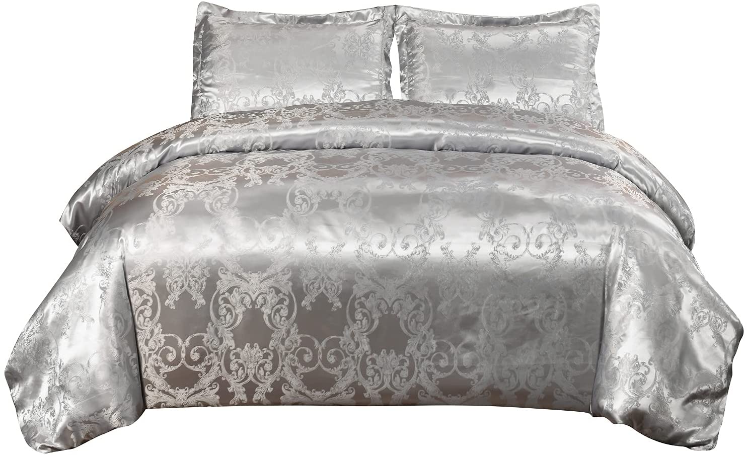 Price:$40.99 3 Pieces Duvet Cover Set Jacquard Satin Silk-Like Comfortable Silky Soft Quilt Cover with Pillowcases,Silver Queen : Home & Kitchen