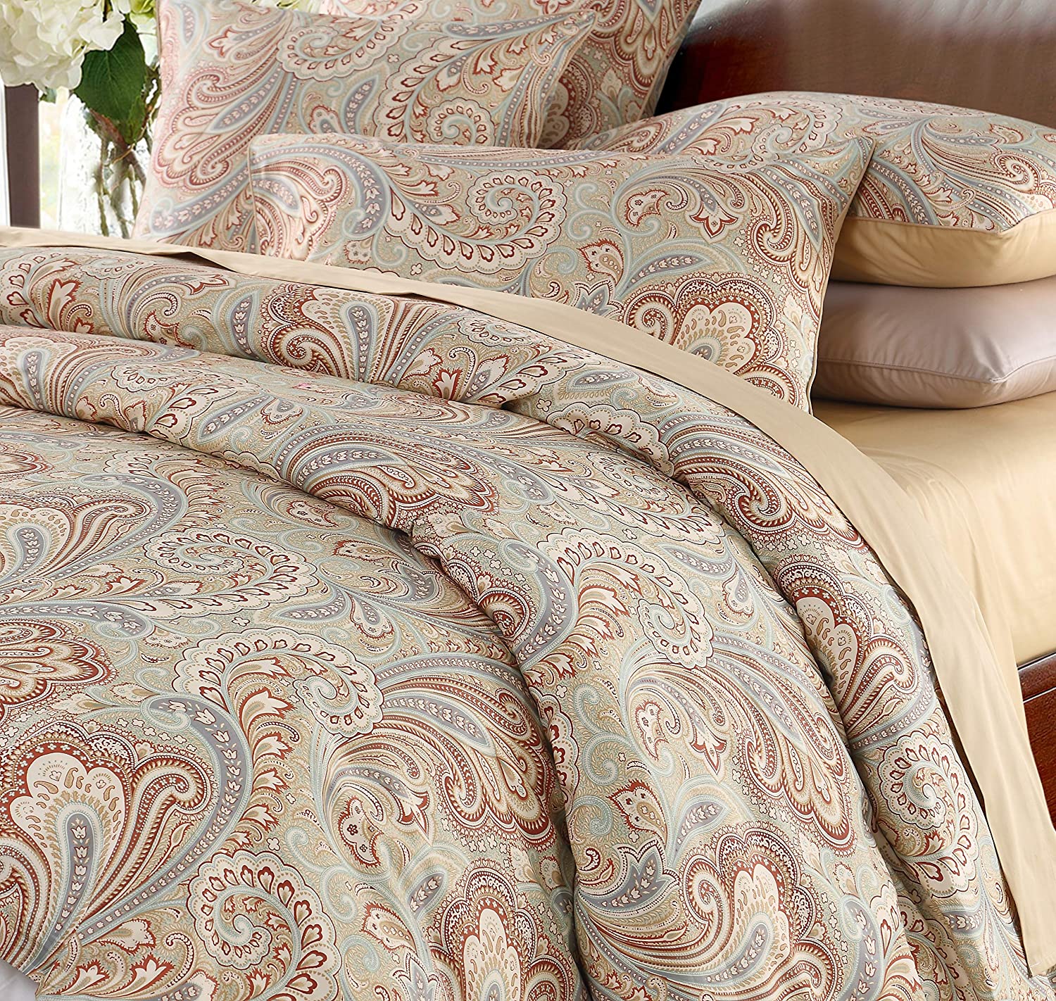 Price:$85.99 Boho Paisley Duvet Cover Set King, 3pcs Ultra Soft Breathable Egyptian Cotton Comforter Cover with Button Closure Ties, 1 Bohemian Duvet Cover, 2 Pillowcases (Camel, King) : Home & Kitchen