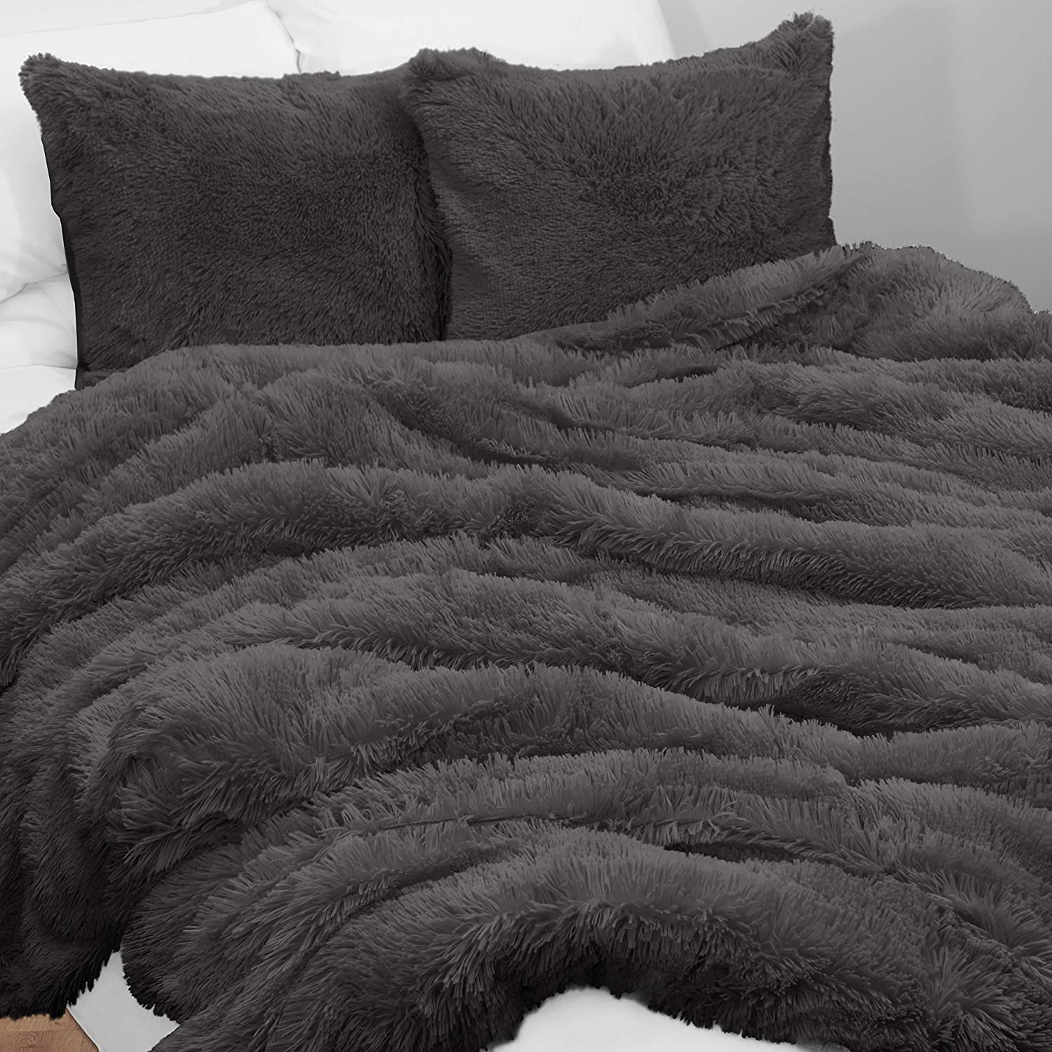Price:$69.99 & Me Boho Chic Bohemian Dark Charcoal Grey Fuzzy Faux Fur Plush Duvet Comforter Cover and Sham 3 pc. Full Queen Size Set Soft Shaggy Fluffy Gray Bedding Bedroom Aesthetic Luxury College Dorm Teen : Home & Kitchen