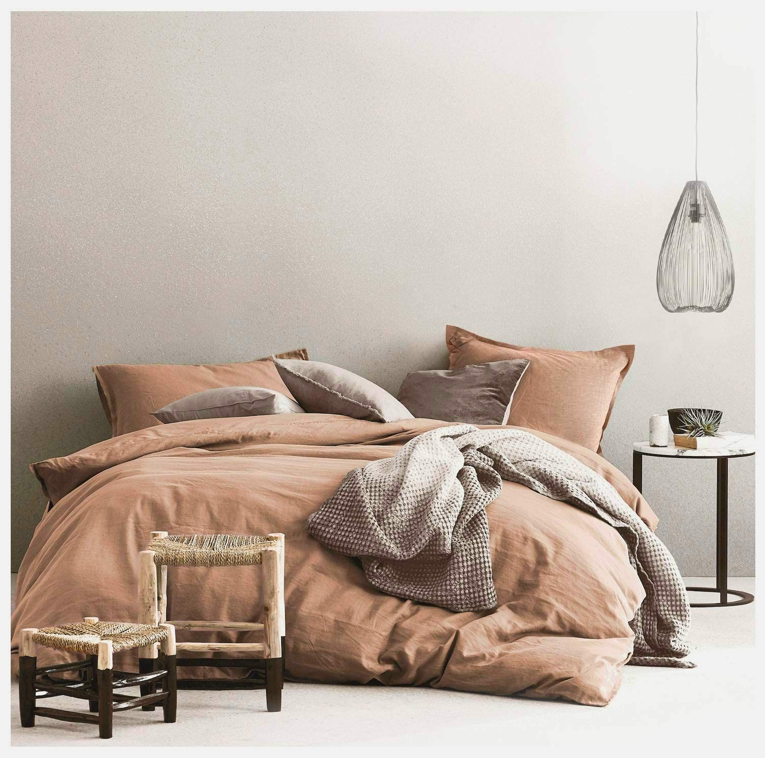 Price:$108.80 Washed Cotton Chambray Duvet Cover Solid Color Casual Modern Style Bedding Set Relaxed Soft Feel Natural Wrinkled Look (Copper Dust, Super King) : Home & Kitchen