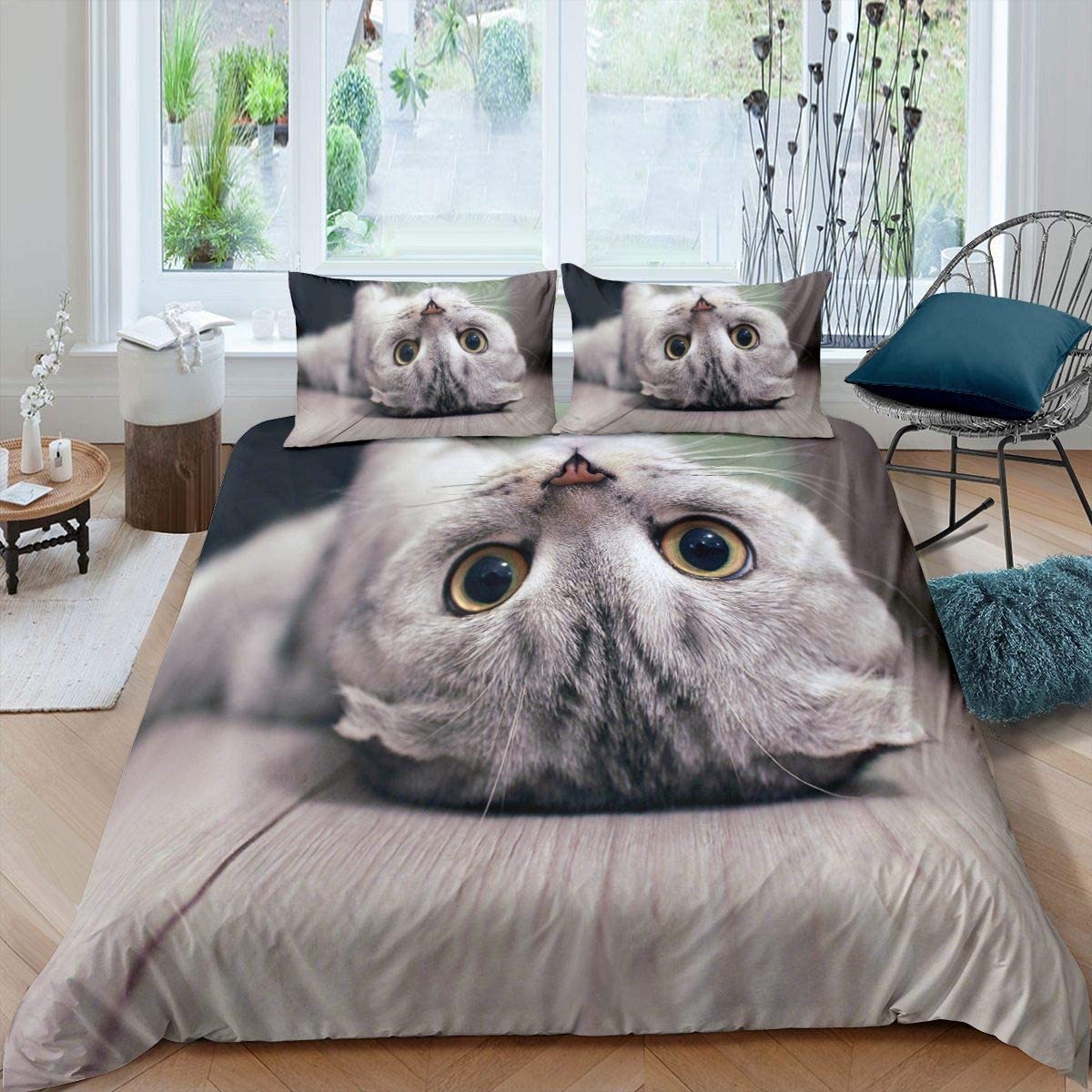Price:$19.99 Lovely Cat Bedding Set Kids Comforter Cover for Boys Girls Teens Cute Animal Pattern Duvet Cover Cat Lover's Gift, Decorative 3 Piece Queen Size Duvet Cover Set with 2 Pillowcases : Home & Kitchen