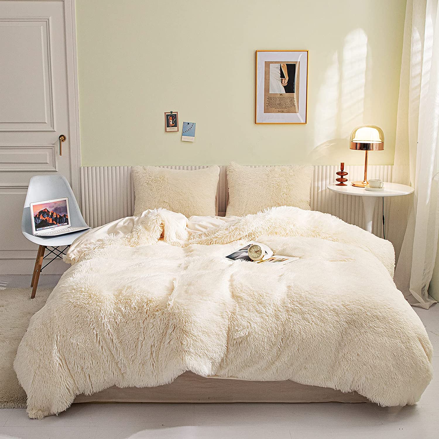 Price:$49.99 Plush Fluffy Duvet Cover Set Ultra Soft Crystal Velvet Bedding Beige Cream Faux Fur Bedding Queen 1 Faux Fur Duvet Cover 2 Faux Fur Pillowcases (Light Beige, Queen) : Home & Kitchen
