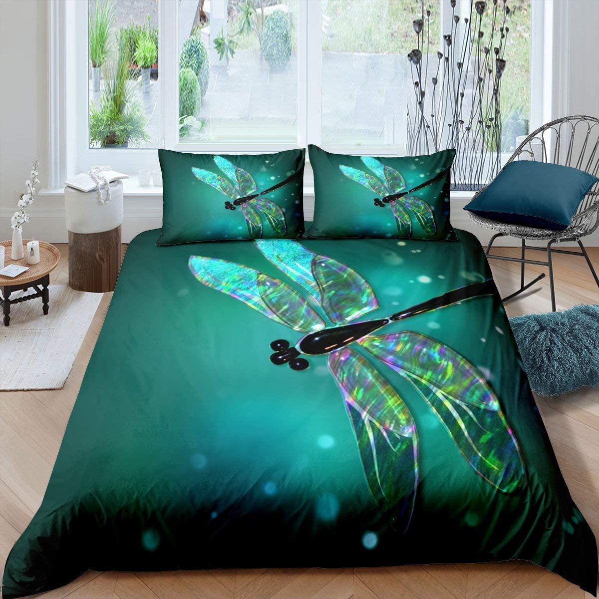 Price:$47.00 Dragonfly Duvet Cover King Size Bedding Set for Kids Teens Adult, Colorful Wing Comforter/Quilt Cover, Decoration 3 Pcs Bed Set (1Duvet Cover+2 Pillowcases) Green : Home & Kitchen
