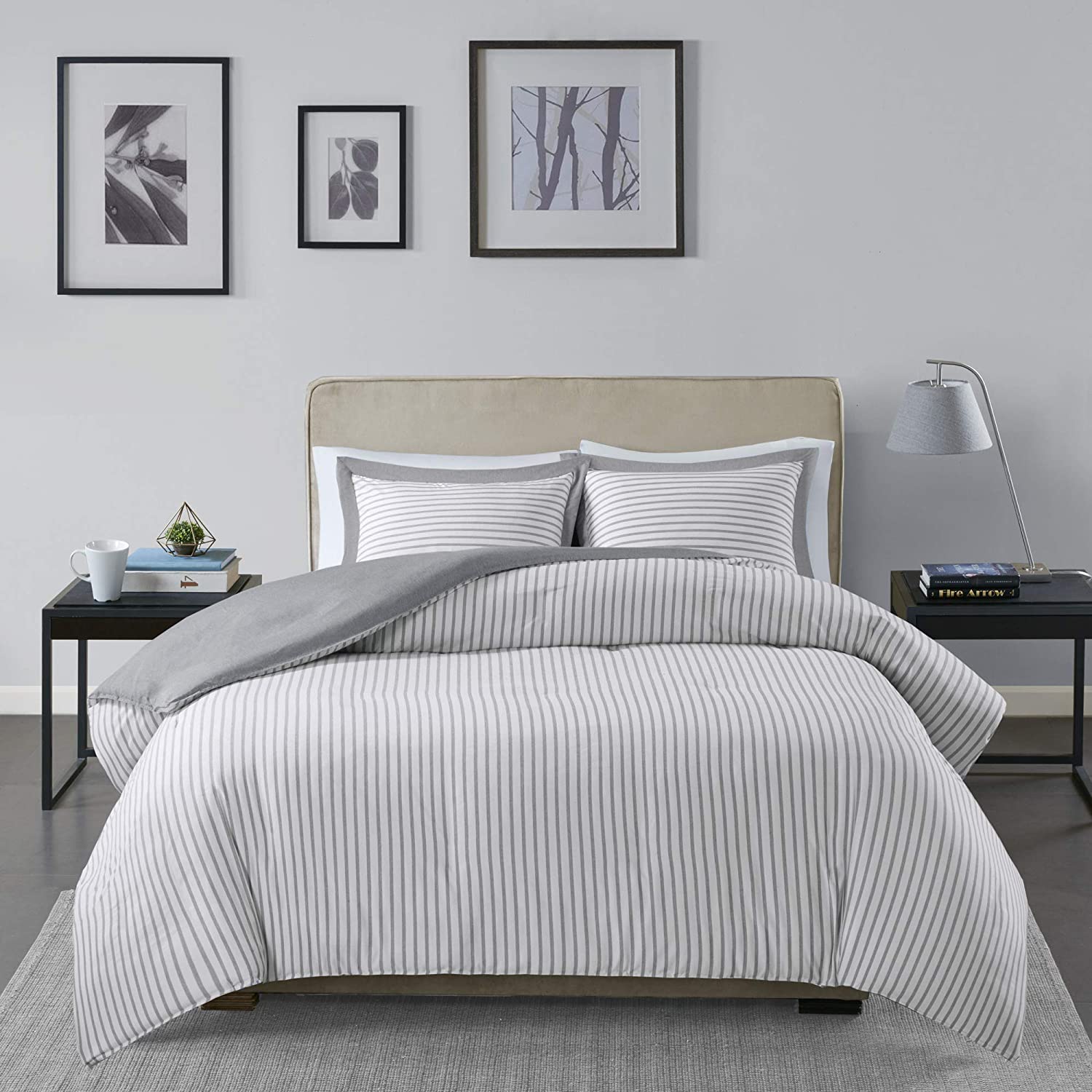 Price:$27.36 Park Essentials Hayden Ultra Soft Microfiber Reversible Hypoallergenic Duvet Cover Bedding Set, Twin Size, Heathered Grey Stripes : Home & Kitchen
