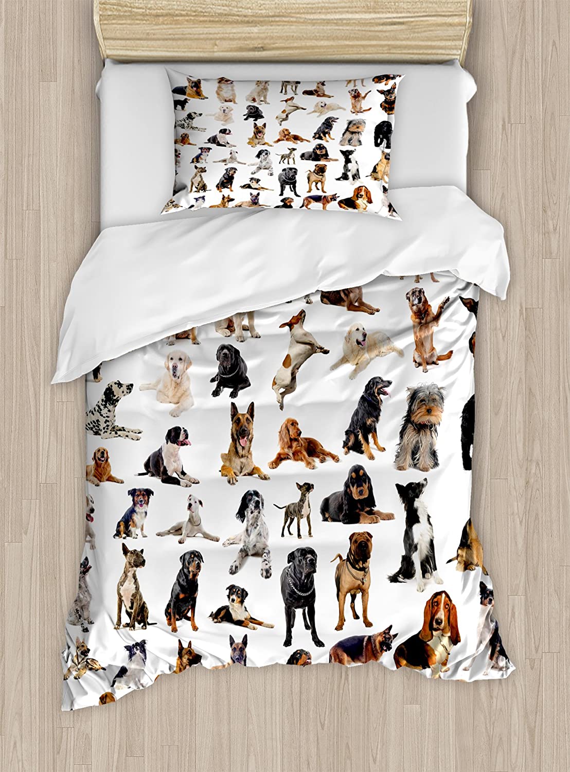 Price:$59.95 Dog Lover Duvet Cover Set, Composite Picture with Dogs Australian Sheepdog Belgian Boxer Italian Mastiff, Decorative 2 Piece Bedding Set with 1 Pillow Sham, Twin Size, Brown Black : Home & Kitchen