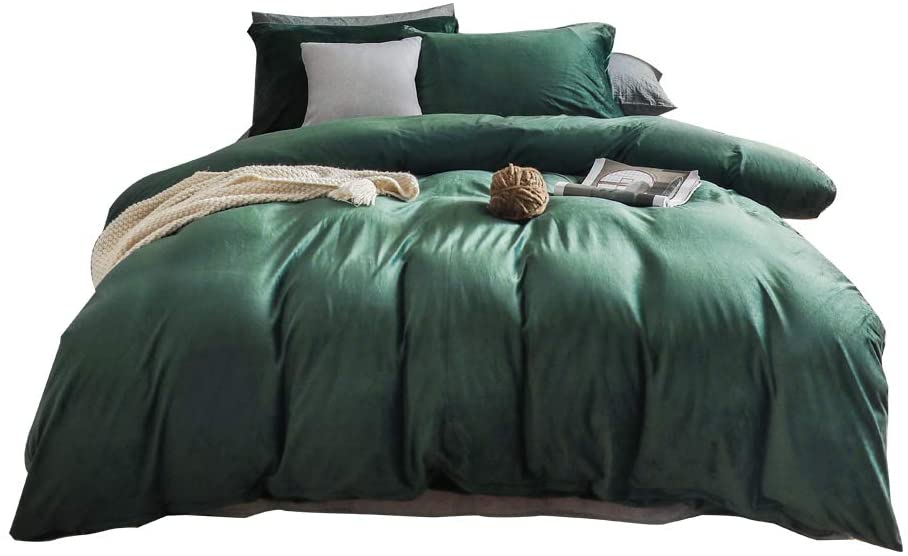 Price:$68.88 Pcs Winter Warm Bedding Set Crystal Velvet Duvet Cover Quilt Cover Sheet Pillowcase Home Textile Twin Queen King Size (Dark Green, 3pcs King No Fitted Sheet) : Home & Kitchen