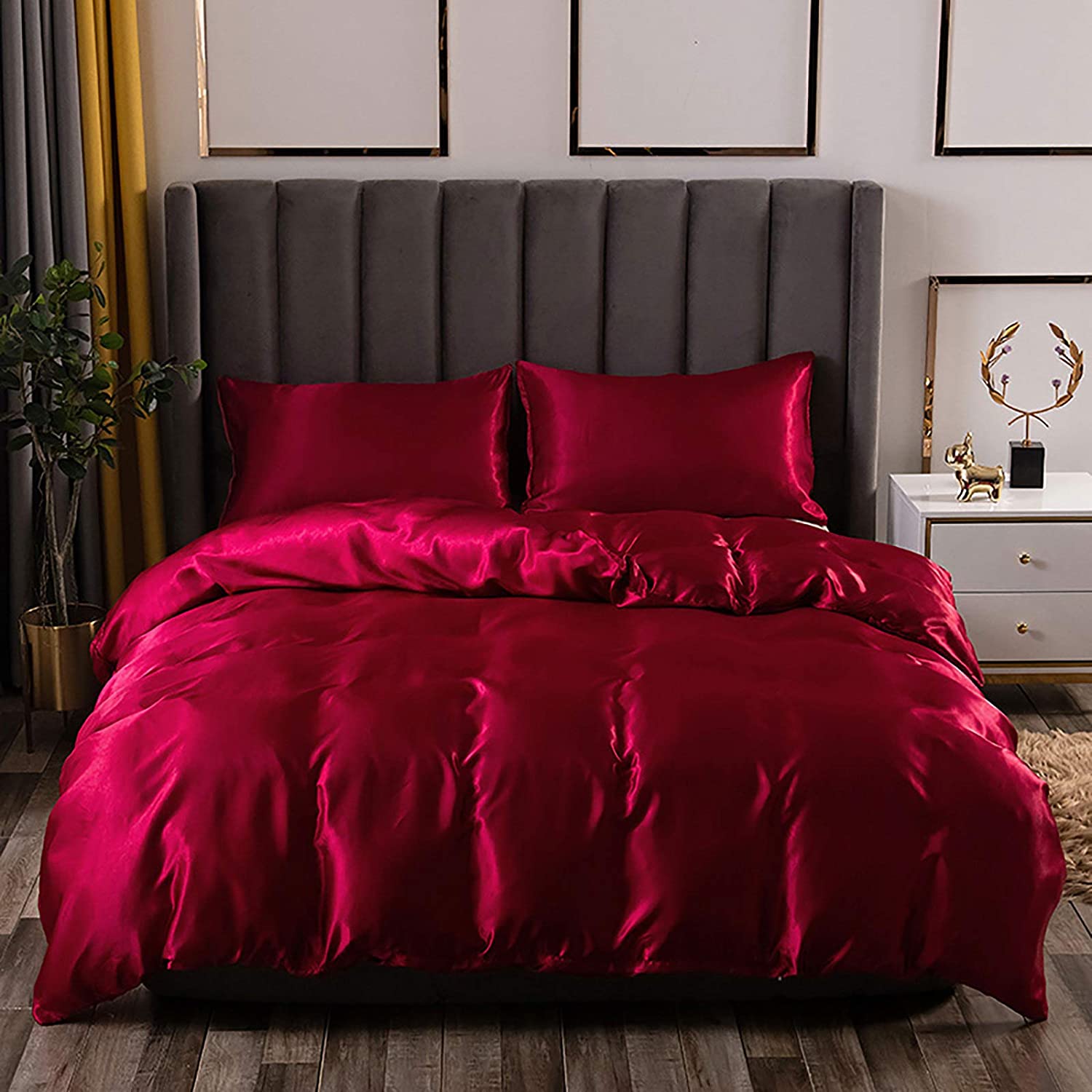 Price:$36.99 Like Duvet Cover Set Queen 3 Pieces Soft Microfiber Burgundy Bedding Set,Solid Color Satin Silky Comforter Cover Cooling Summer Quilt Cover Bed Set (Without Comforter) GB24-BG-Q : Home & Kitchen