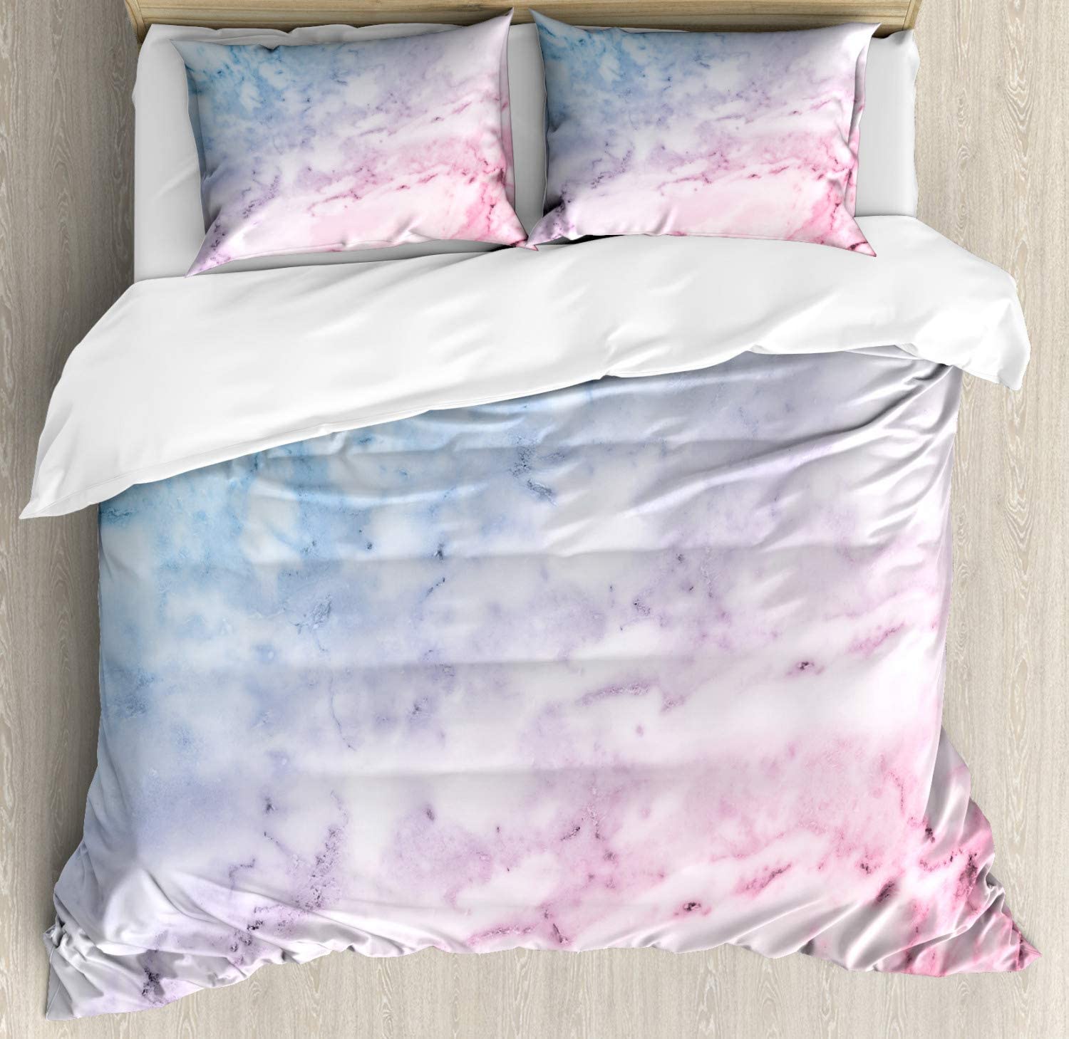 Price:$79.99 Marble Print Duvet Cover Set, Pastel Toned Cloudy Crack Lines Stained Antique Shabby Design, Decorative 3 Piece Bedding Set with 2 Pillow Shams, Queen Size, Pale Blue Baby Pink : Home & Kitchen