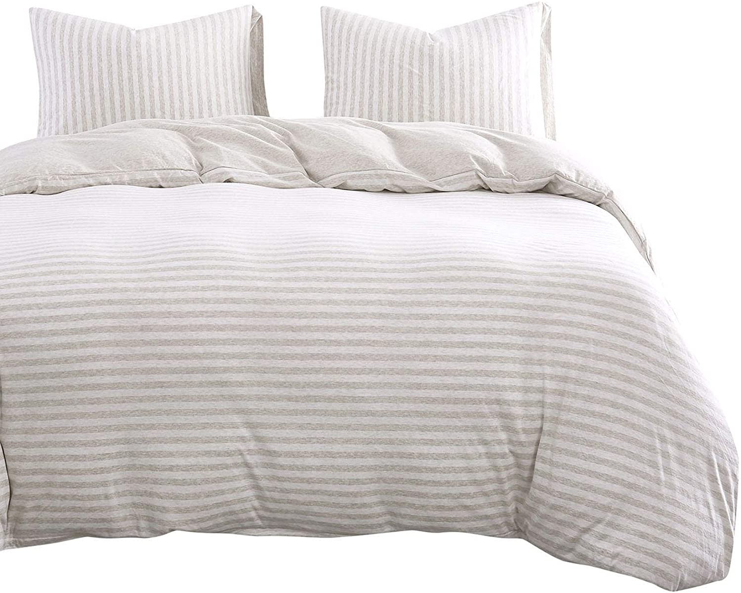 Price:$72.99 In Cloud - Jersey Cotton Duvet Cover Set, Light Coffee Color Striped Stripes, Solid Plain Color on Reverse, Comfy Soft Bedding with Zipper Closure (3pcs, King Size) : Home & Kitchen