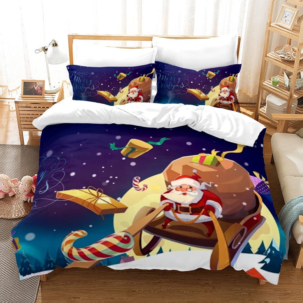 Price:$22.99 Duvet Cover Set Full Size, Holiday Bedding Set with Santa Print, Blue Quilt Cover with 2 Pillowcases : Home & Kitchen