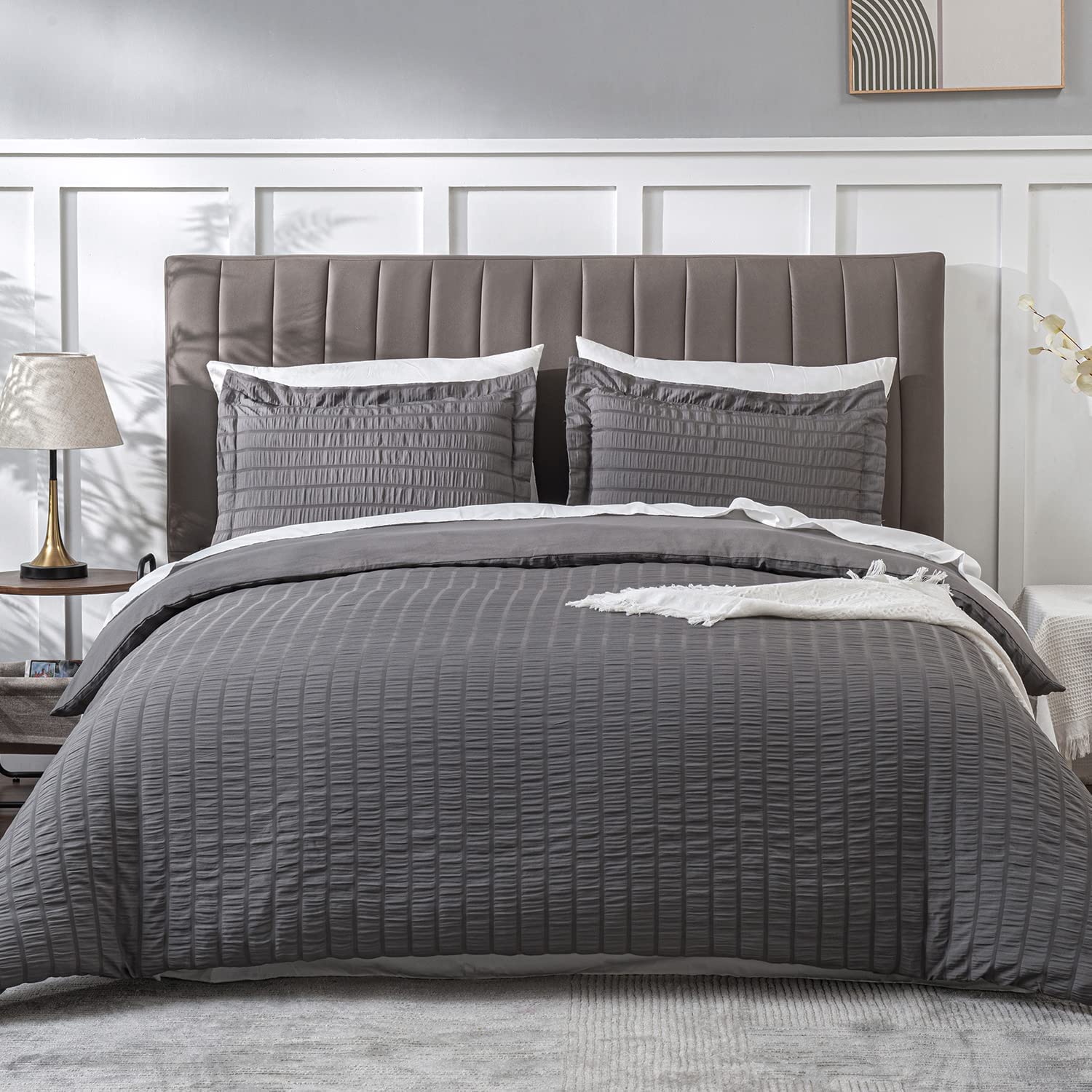 Price:$29.99 Duvet Cover Twin/Twin XL Size - Gray Seersucker Stripe Duvet Cover, Textured Soft Breathable Comforter Cover, Washable Quilt Cover Set with Zipper Closure 2 Pieces (1 Duvet Cover + 1 Sham) : Everything Else