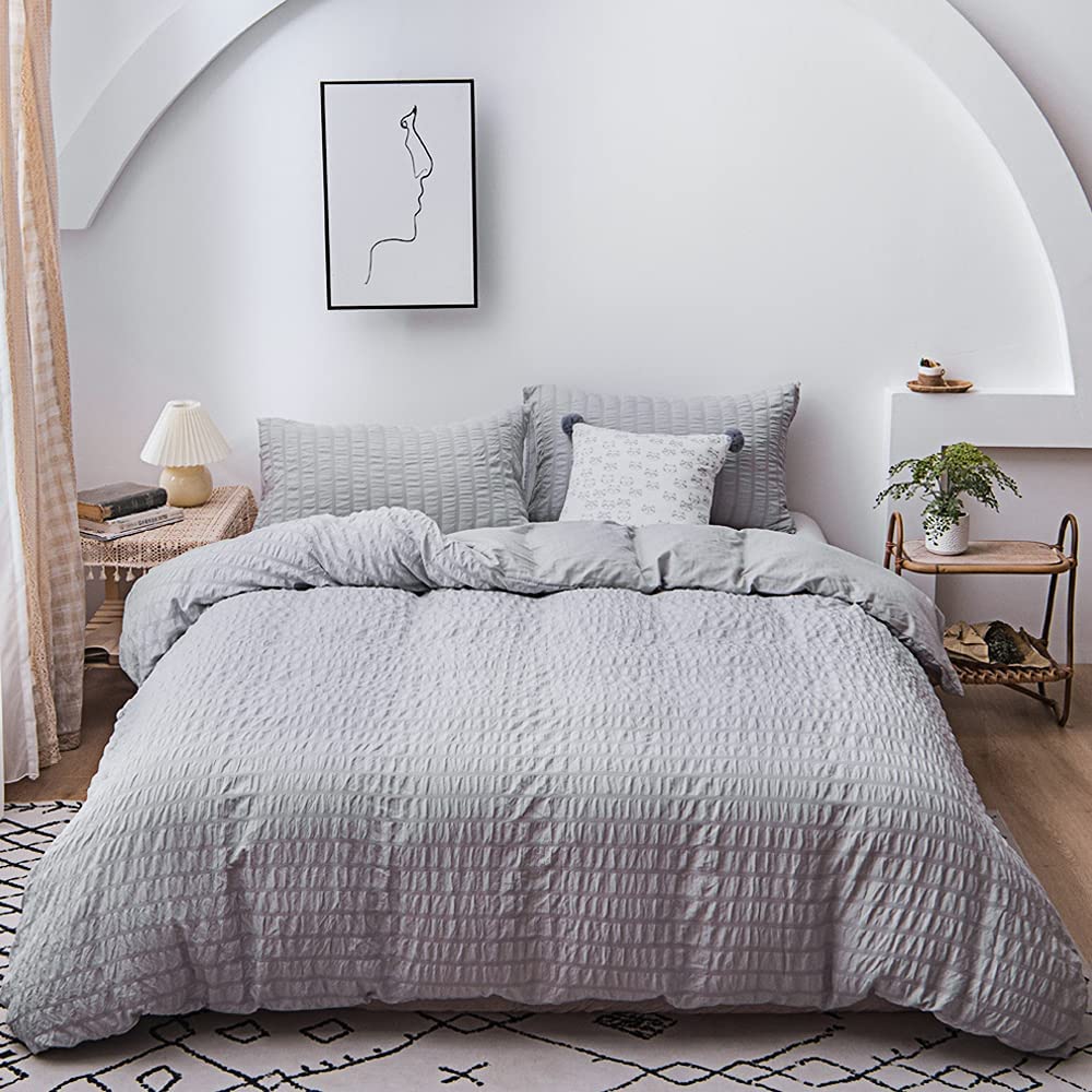Price:$36.99 Duvet Cover Set Queen Size (90"x90") Light Grey, Ultra Soft & Breathable Washed Microfiber Comforter Cover with Zipper Closure and Corner Ties - 3 Pieces (1 Duvet Cover + 2 Pillowcases) : Home & Kitchen