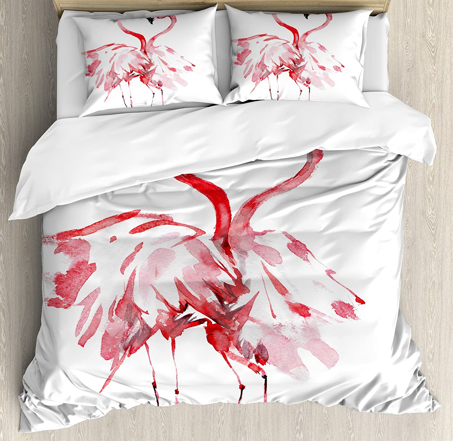 Price:$79.95 Flamingo Decor Duvet Cover Set, Flamingo Couple Kissing Romance Passion Partners Love Valentine's Watercolor, 3 Piece Bedding Set with Pillow Shams, Queen/Full, White Pink : Home & Kitchen