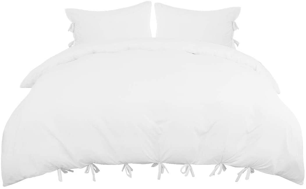 Price:$35.99 Duvet Cover Set 3 Piece Solid Color Bedding Set, 110gsm Polyester Microfiber Quilt Cover with Bow Tie Closure,Include 2 Pillowcases(No Duvet) King White : Home & Kitchen