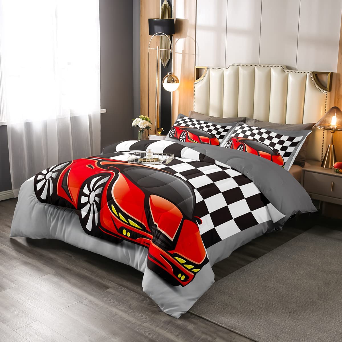 Price:$59.99 Car Comforter Set, Cool Speed Race Car Down Comforter Queen Size For Kids Boys Girls Teens Bedroom, Automobile Extreme Sport Quilted Duvet Grid Buffalo Duvet Insert With 2 Pillow Cases : Home & Kitchen