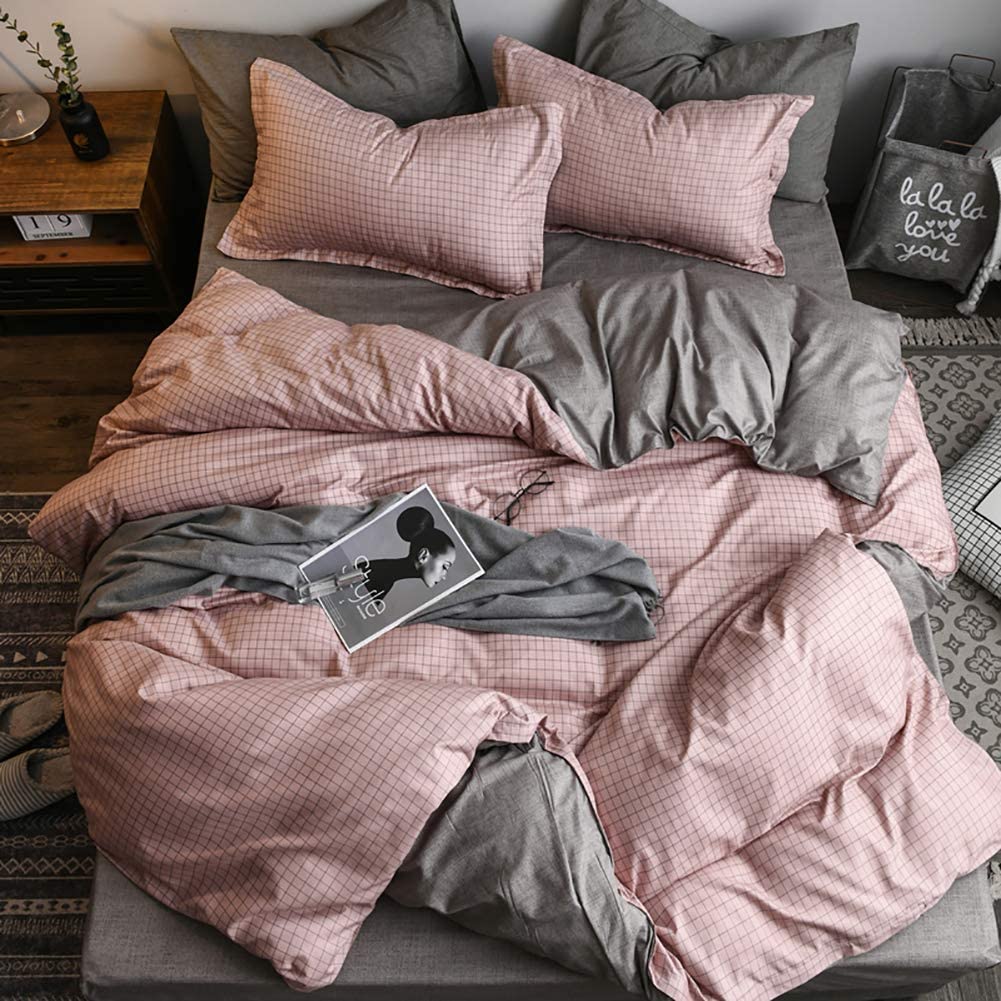 Price:$34.99 Blush Pink Gray Plaid Queen Duvet Cover Set Modern Black Mini Grid Geometric Gingham Checker Reversible Bedding Set Full Size Soft Microfiber Check Comforter Covers 3pcs : Home & Kitchen