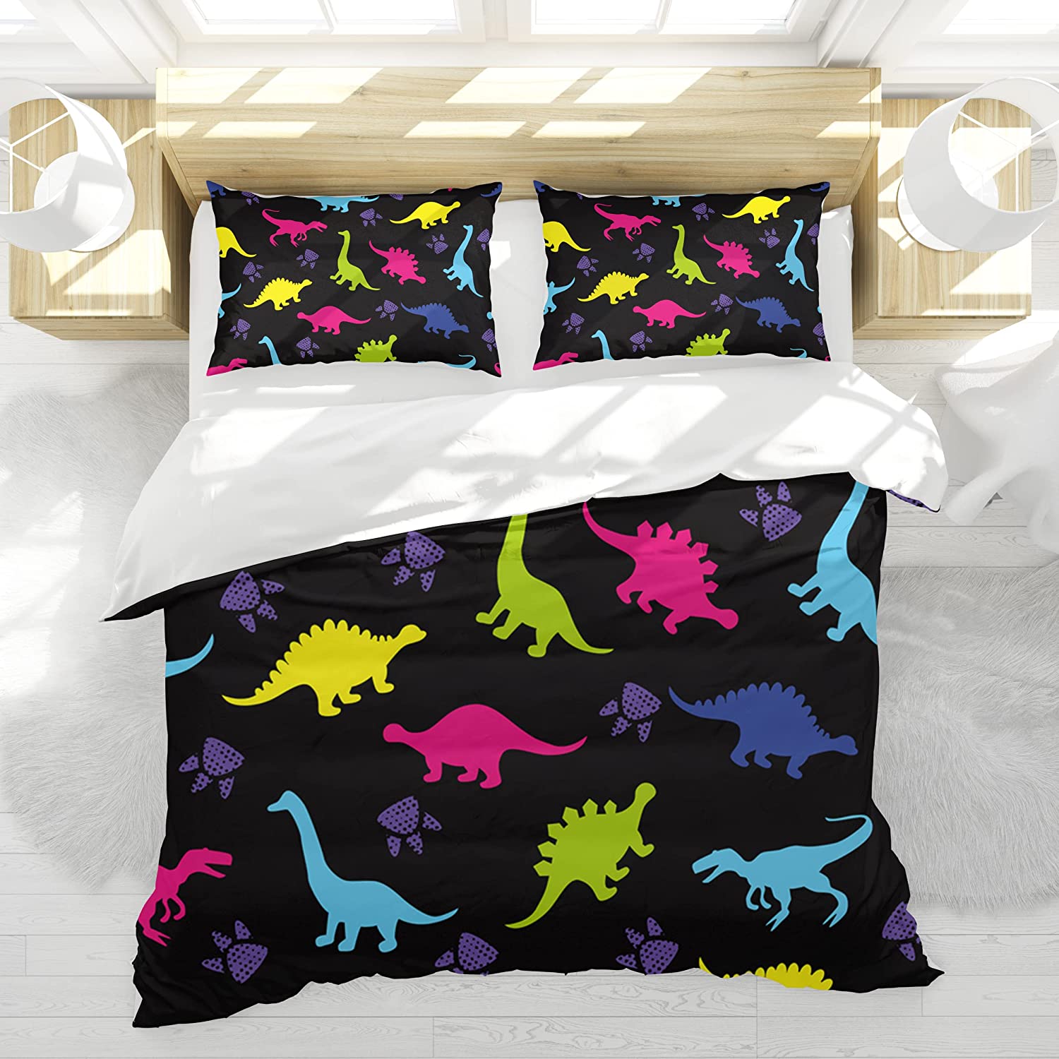 Price:$30.99 Duvet Cover, Pattern Bedding Set with 2 Pillowcases-Soft, Breathable, Lightweight Bedroom Comforter Cover, Cartoon Printed Bedding for Boys Girls(Dinosaur-3 ,Full 80x90 ) : Home & Kitchen