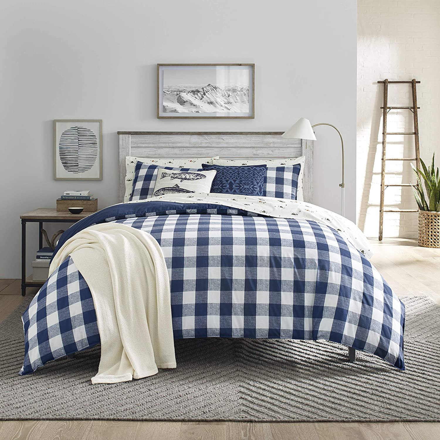 Price:$64.99 Bauer Home | Lakehouse Collection | 100% Cotton Soft & Cozy Premium Quality Plaid Duvet Cover Matching Shams, 3-Piece Bedding Set, Machine Washable, King, Blue : Home & Kitchen
