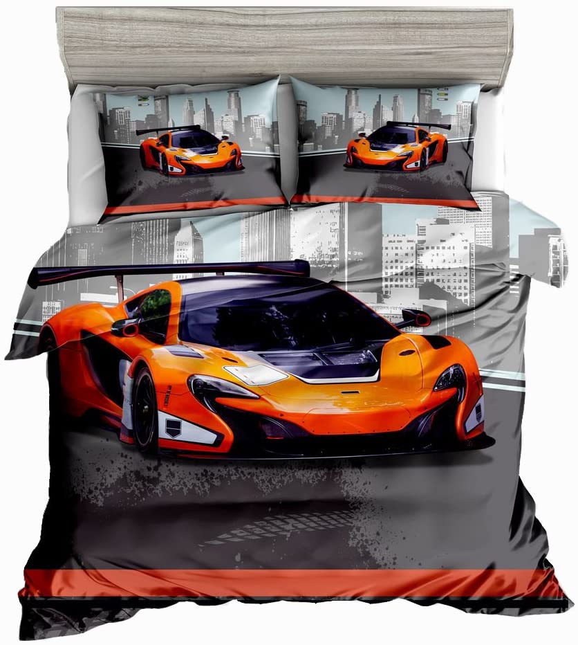 Price:$52.99 Twin Size Kids Speed Sports Car Duvet Cover Set,3 Piece Bedding Set with Pillow Shams for Teens Boys Girls ,NO Comforter : Home & Kitchen