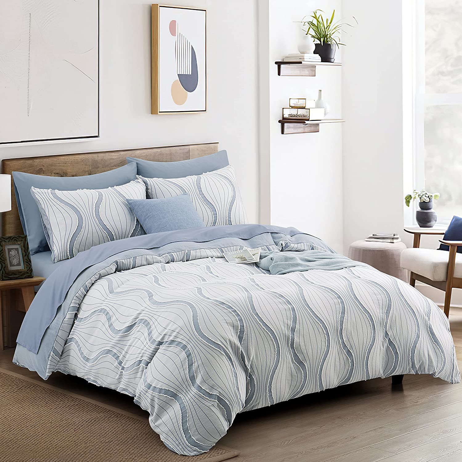 Price:$19.99 Duvet Cover Queen/Full Size, 3PCS Tufted Jacquard Comforter Cover Set, Soft and Embroidery Chic Bedding Sets Boho Duvet Cover, Blue : Home & Kitchen