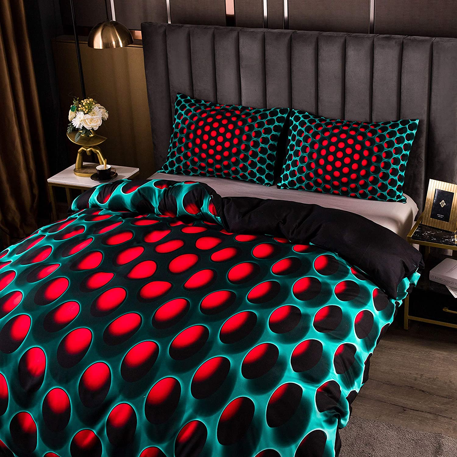 Price:$39.95 Geometric Patterns Printed Softly Bedding Set Stereoscopic Dense Hole Warmly Duvet Cover Set 2/3Pcs with Pillow Case (Full(Quilt 79" 91")) : Home & Kitchen