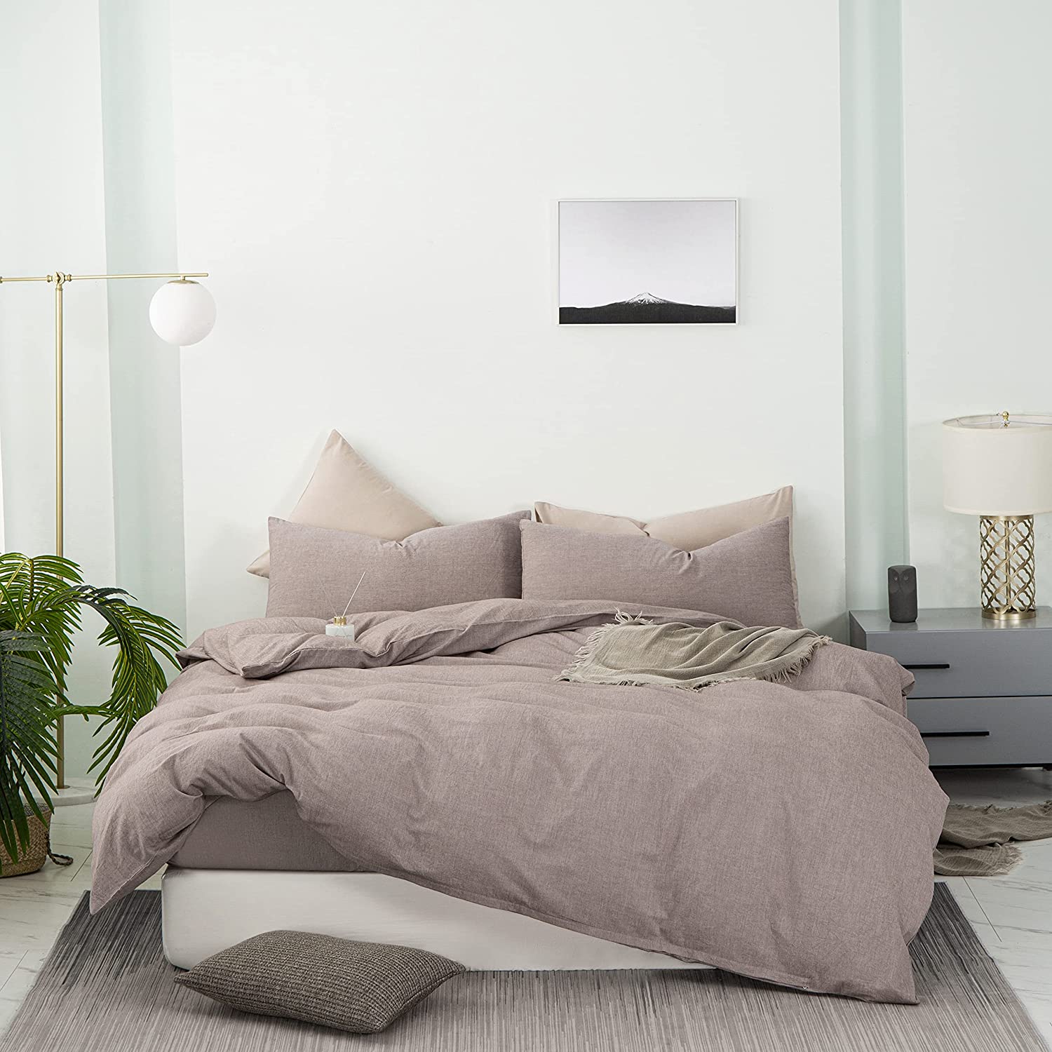 Price:$52.99 Moment 100% Washed Cotton Duvet Cover Set King Size, Ultra Soft and Breathable 3-Piece, Solid Color Bedding Set with Zipper & 8 Interior Ties. Mauve Brown (No Comforter) : Home & Kitchen