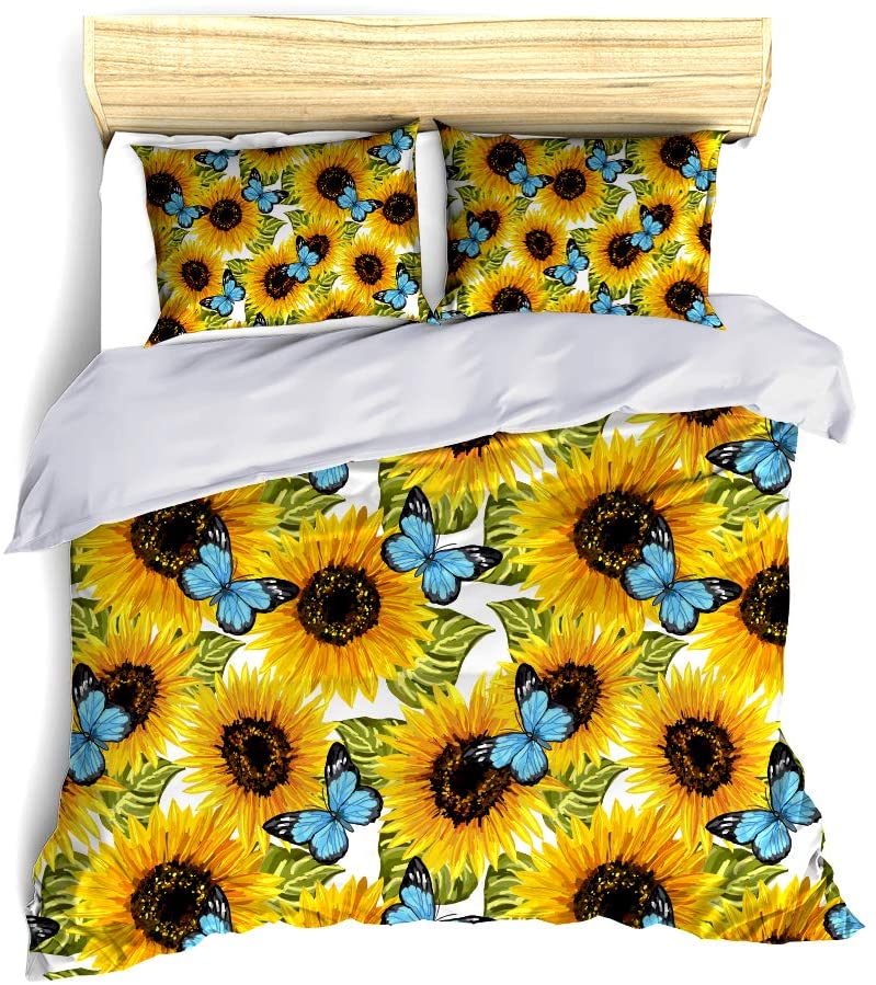 Price:$59.99 Sunflowers Duvet Cover Set Full Size, 3 Piece Butterfly Yellow Flowers Bedding Sets Bedroom Decor for Teens Men Women,NO Comforter or Filling : Everything Else